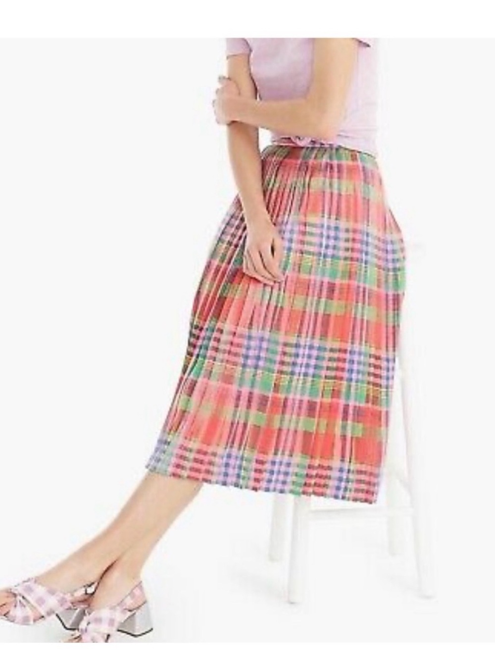 J crew Pleated Plaid Midi Skirt - Shimmer Plaid 00 style L3164 A line